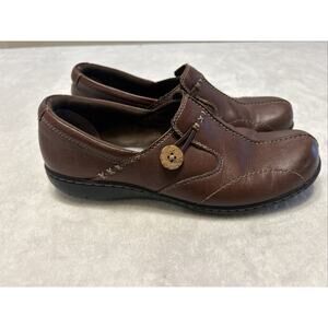 Clarks Unstructured Women's Shoes 8.5 M Loop Brown Leather Slip-On Loafers